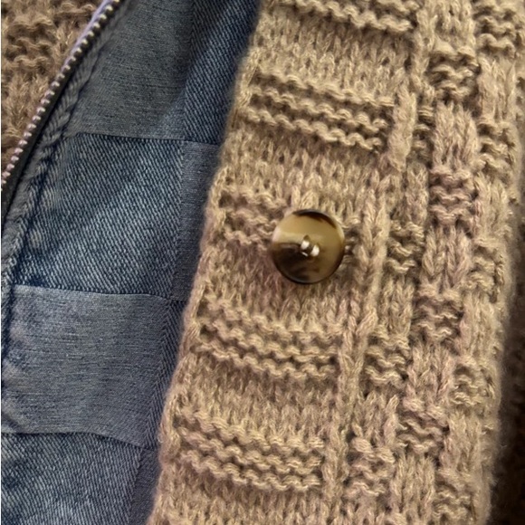 Zip Up Mixed Material Sweater Denim Jean Hoddie Jacket - Picture 3 of 4